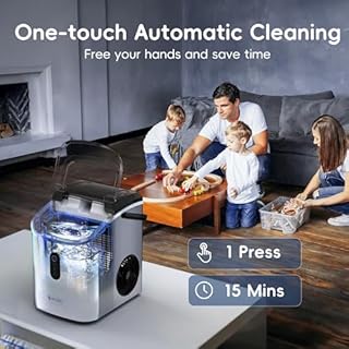 ecozy Nugget Ice Maker Countertop with Handle, Pebble Ice in 5 Mins, 33 lbs Per Day, Self-Cleaning Ice Machine with Ice Bags and Scoop, Portable Ice Maker for Kitchen, Bar, Parties, Camping, RV