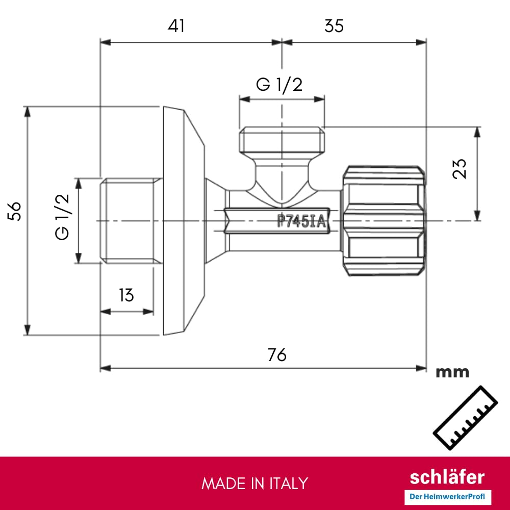 Schläfer 3437208 - Robinet d'angle universel 1/2, Robinet d'angle sous évier pour lavabo, bidet, robinet sous évier, robinet pour réservoir de toilette 1/2x3/8, robinet d'arrêt. Chrome