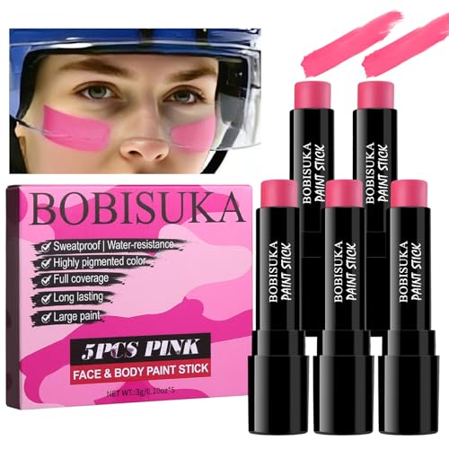5PCS Pink Out Eye Black Stick Under Eye Sports Face Paint for Football Baseball Softball Oil Based Face Painting Kit for Halloween Makeup Costume Cosplay Parties