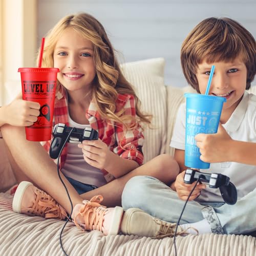 Mifoci Video Game Plastic Cups with Lids and Straws Reusable Tumbler with Lid and Straw Cute Iced Coffee Travel Cups Mug Water Bottle for Adult Kid Gaming Birthday Supplies(Multicolor,24 Pcs) - Image 5