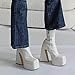 Uacllcau White Platform Boots for Women Ankle Booties Square Toe Chunky High Heel Boots Side Zipper Mid Calf Boots