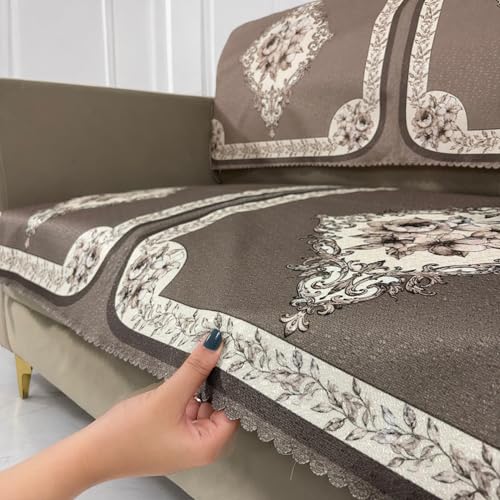 Image of Homerz Premium Waterproof Jasmine Joe Sofa Seat Cover - Floral Printed Sofa Protector | Non-Slip, Washable & Durable Sofa Protector (Coffee, 2 Seater with Back)