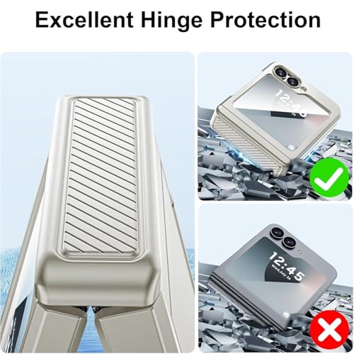 Image of Midkart Card Holder Case Compatible with Samsung Galaxy Z Flip 6 / Z Flip 7 FE with Hinge Protection Built-in Screen Protection Armor Cover Shockproof, Natural Titanium