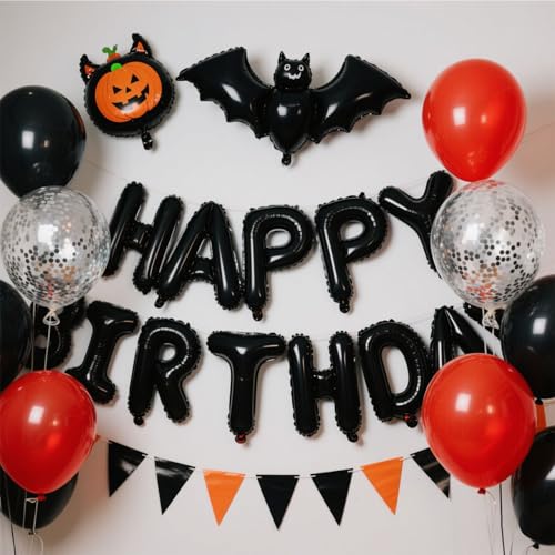 Image of Black Happy Birthday Balloon Banner Set -16 Inch Foil Letters Balloons, Reusable Birthday Decorations and Party Supplies, Suitable for Men and Women's Birthday Decorations,Party Backdrop