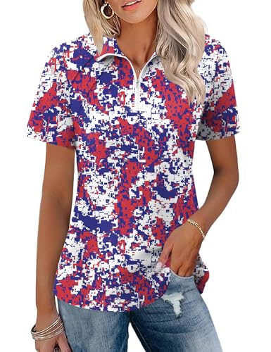 Image of LOMON Womens Golf Polo Shirts Summer Short Sleeve 1 /4 Zip Tops Moisture Wicking Casual Tennis Activewear with Pockets