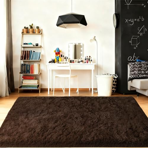 Tapis de salon shaggy élégant brun au fini ultra doux de luxe - 4
