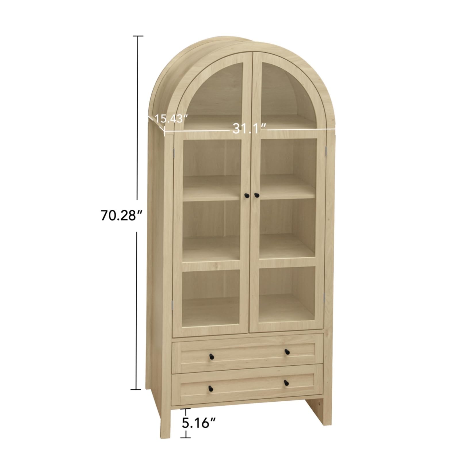 PugSDRLY - Aparador alto con 2 puertas de cristal y cajones, vitrina, arco, mueble de cocina, almacenamiento, armario de madera, 79 x 39,5 x