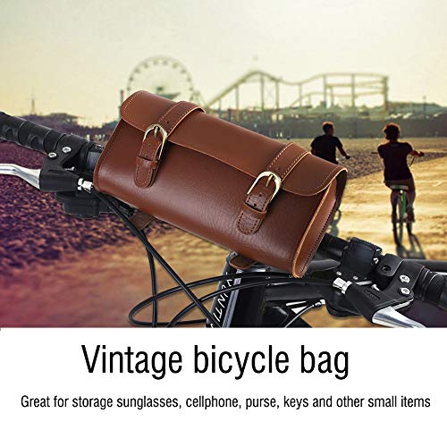 BOROCO Bike Bag Retro Style Artificial Leather Bicycle Front Frame Bag Bike Pouch Cycling Accessory, Brown - Image 4