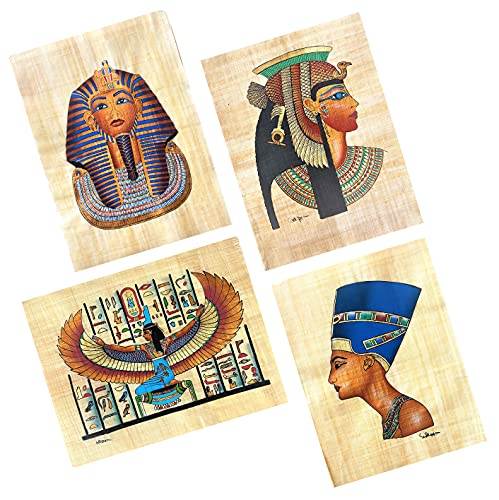 NileCart Collection of 4 Hand Painted Egyptian Papyrus Paintings, Size