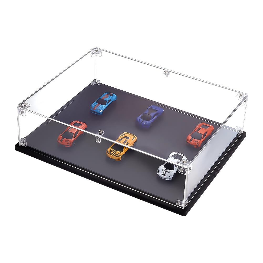 PH PandaHall Vetrina in acrilico trasparente scatola di presentazione per figurine, scatole di immagazzinaggio da assemblare con base nera per oggetti libri protezione decorazione interna 33,8 x 26,8