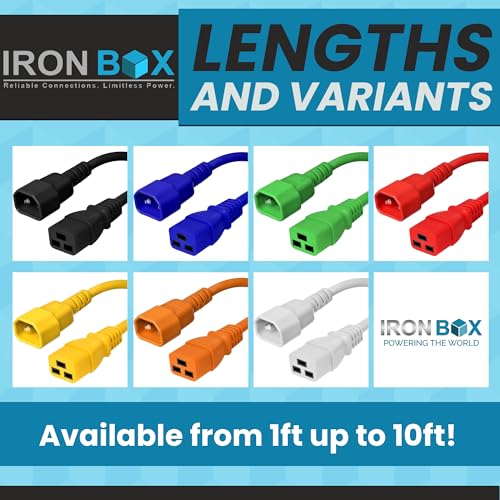 Image of IronBox Electric - Heavy-Duty C14 to C19 Power Cord, 15A, 250V, 14 /3 SJT - IEC60320 PC Cable for Computer Extensions, Monitor, PSU - C14 Male to C19 Female Connector Power Cable - (Orange 10 Foot)