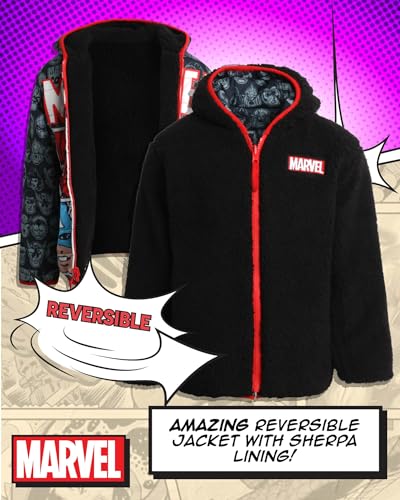 Image of Marvel Spider-Man Boys Puffer Jacket Reversible Sherpa Fleece Lining Coat