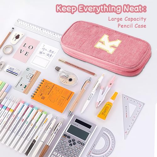 Image of Large Capacity Pink Pencil Case, Cute Pencil Case Pencil Pouch with Zipper For Girls Women, Expandable Preppy Pencil Bag Large Storage High Capacity Bag Organizer for School Home Office Supplies, K