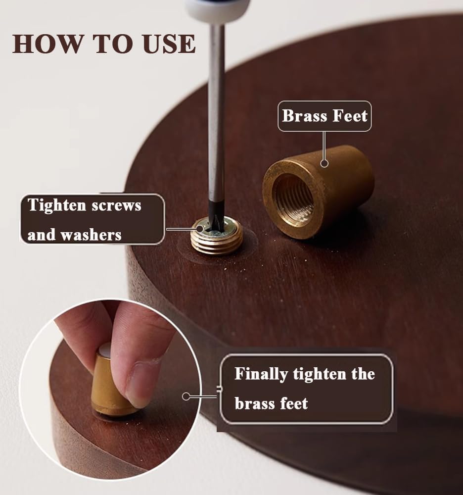 4PCS Brass Wood Cutting Board Feet Jewelry Box Walnut Wood Board Display Tray Riser Feet with Screws and Washers for Kitchen Appliances and Multiple Furniture (15mm/0.59inch)