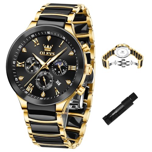 Montre chronographe OLEVS luxe en céramique et cadran phases de lune pour homme