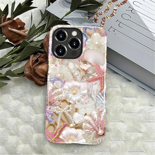 Yesad Case Compatible with iPhone 14 Pro Max, Cute Dual Layer Hybrid Phone Cover, Military Grade Drop Protection, Aesthetic Shockproof Phone Case for Women Girls, Glam Pearl Seashell - image 7