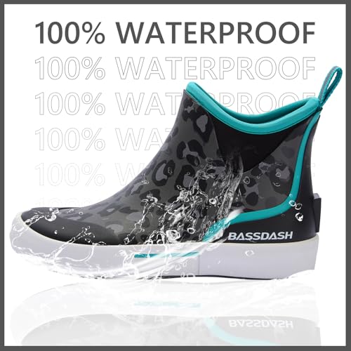 Image of BASSDASH Womens 4.5 inch Waterproof Deck Ankle Rain Boots Anti-Slip Neoprene Rubber Garden Fishing Boots