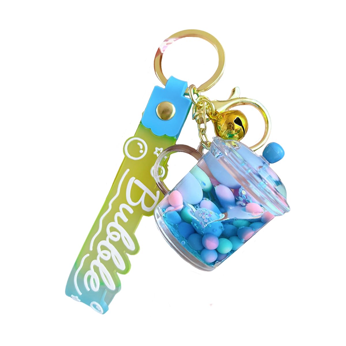 ZDHC Cute Mug Quicksand Keychain Creative Moving Liquid Rainbow Bean Floating Keyring Car Keys Bag Pendant for Women