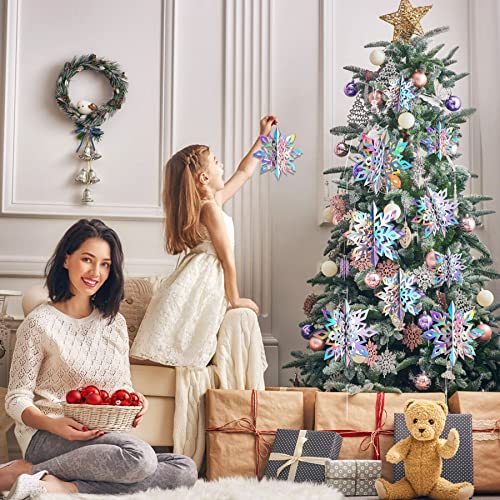 Image of HASTHIP 18PCS Christmas Snowflake Decorations, 3D Iridescent Paper Snowflakes Snow Flakes Garland for Christmas Winter Wonderland Snow White Holiday Birthday Party Decorations