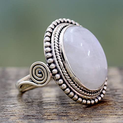 Novica Rainbow Moonstone .925 Sterling Silver Cocktail Ring, Rainbow Glow' #TOP2