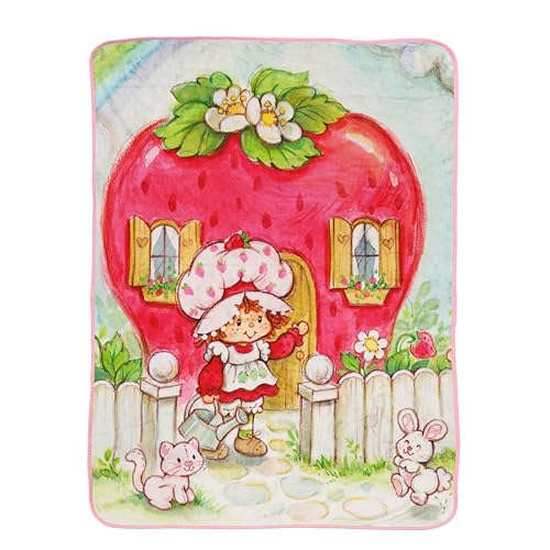 Image of Strawberry Shortcake Berry Playhouse Plush Travel Throw Blanket - Measures 40 x 50 Inches - Kids Super Soft Lightweight Bedding