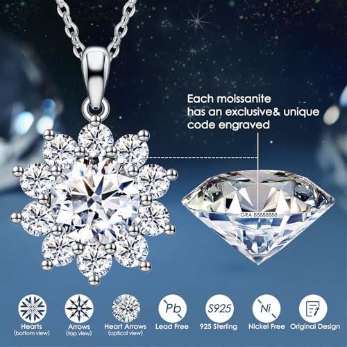 Jewelry for Wife Sunflower Moissanite Pendant Necklace for Women 1CT-3CT Wedding Anniversary Engagements Birthday Gifts for Her Daughter Girlfriend Mom on Christmas Valentines Mothers Day4