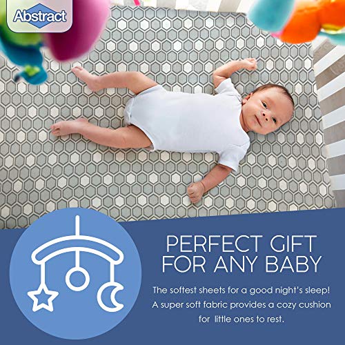 Abstract Fitted Crib Sheet For Mini And Portable Cribs - 24" X 38" - Ultra Soft, 100% Jersey Knit Cotton - Hypoallergenic Nursery Bedding - Honeycomb Gray #TOP4