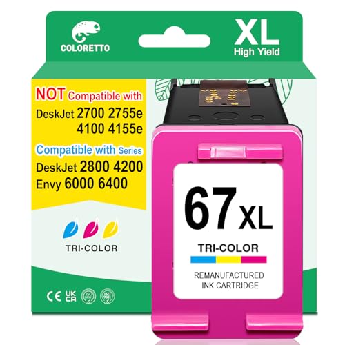 COLORETTO 67XL Color Ink Cartridge for HP 67 Color Ink Cartridge for...