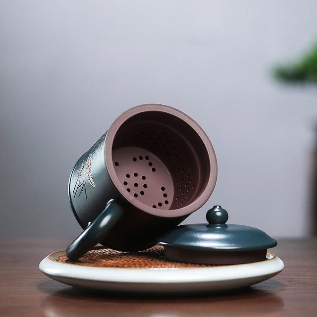 Filiżanki Matcha Handmade: fioletowy kubek z piaskiem z pokrywką 480 ml popołudniowa herbata biurowa filiżanka do herbaty kreatywny kubek na wodę zestaw do herbaty kubek do herbaty