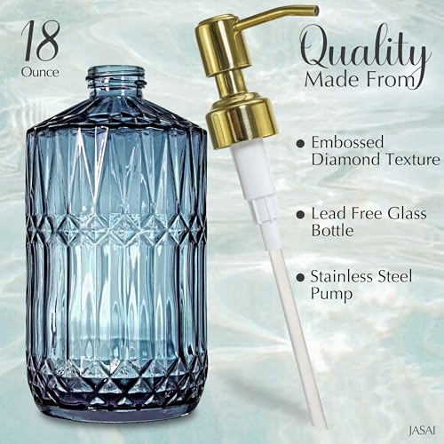 Image of JASAI 18Oz Blue Glass Soap Dispenser with Golden Pump for Dish Soap | Refillable Kitchen Soap Dispenser with Thick Glass & Rust Proof Pump, Bathroom Soap Dispenser for Hand Soap, Liquid Soap.