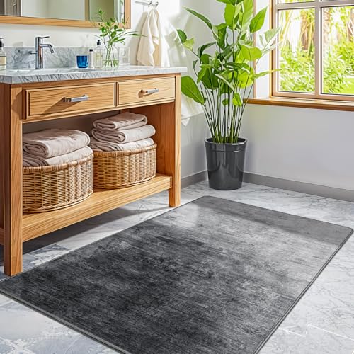 Washable Rug 2x3 Area Rugs for Living Room - Stain Resistant Non-Slip Backing Boho Rug for Bedroom,Durable & Ultra-Thin Vintage Large Area Rug(2x3,Gray)