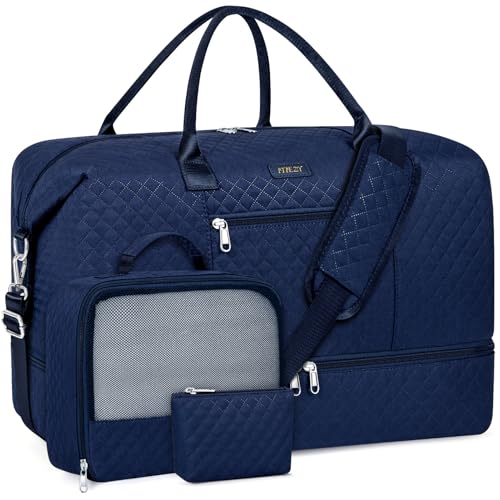 Weekender Bag for Women Travel Duffel Bag - Carry On Overnight Bag with Shoe Compartment Large Nylon Duffle Tote Bag 21.5