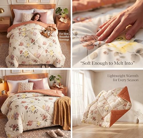 Image of VAS COLLECTIONS Feather Cotton Reversible AC Comforter for Double Bed | Super Soft 220 GSM Quilt /Duvet /Dohar | Lightweight All-Season Comforter | 90 x 100 Inches (1 Piece), Ivory