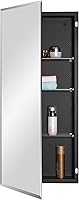 Matte Black 16x36 Inch Bathroom Medicine Cabinet: Beveled Mirror Door, Adjustable Glass Shelves, Recessed or Surface Mount