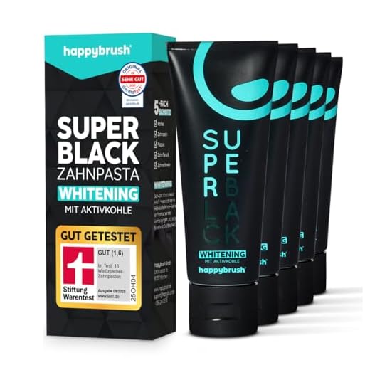 happybrush vegane Aktivkohle Zahncreme | natürliches Whitening mit Kohle | 5er Pack SuperBlack Bleaching Zahnpasta glutenfrei & ohne Plastik (5x 75ml)