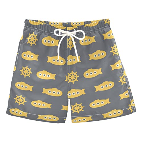Pigsaly Yellow Submarine Boys Swim Trunks Gold Rudder Nautical Toddler Beach Board Shorts Baby Summer Bathing Suit M