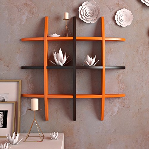 Image of Santosha Decor Home Decor Globe Shape Floating Wall Shelves /Rack Self /Book Shelf /Living Room Shelves - Black /Orange