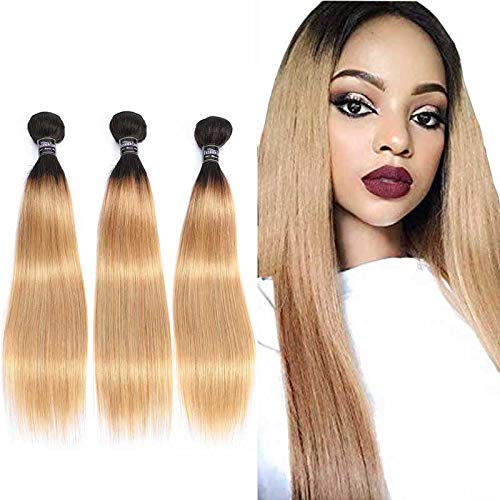 Ombre 1b/27 Two Tone Blonde Hair 3 Bundles Straight Brazilian Hair Straight Weave Unprocessed Virgin Human Hair 300g for Women 16 18 20 inches