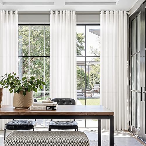 Image of Ivory Linen Curtains 102 Inches Long for Living Room 2 Panels Set Grommet Natural Faux Semi Sheer Sunlight Filtering Drapery Luxury Lightweight Rustic Bohemian Curtain for Dining Room Bedroom 52X102