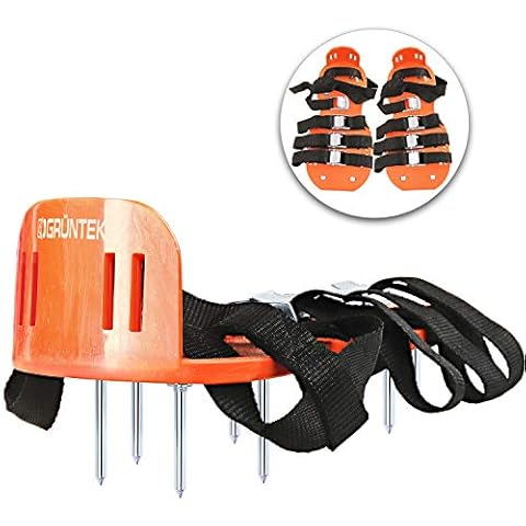 GRÜNTEK Lawn Aerator Shoes | Garden Grass Aerator Spiked Sandals | 4 Secure Adjustable Straps | Universal Size for all Shoes or Boots Cover