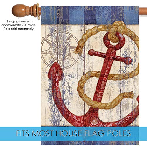 Toland Home Garden 1010001 Rustic Anchor And Compass Boat Flag 28X40 Inch Double Sided Boat Garden Flag For Outdoor House Ship Flag Yard Decoration #TOP2