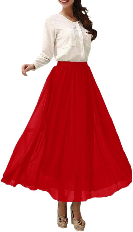 Afibi Womens Chiffon Retro Long Maxi Skirt Beach Ankle Length Skirt - Image 2