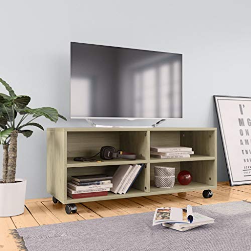 Tomostar Meuble TV sur roulettes, Banc TV Support Télé Armoire de Télévision avec roulettes Chêne Sonoma Bois d'ingénierie