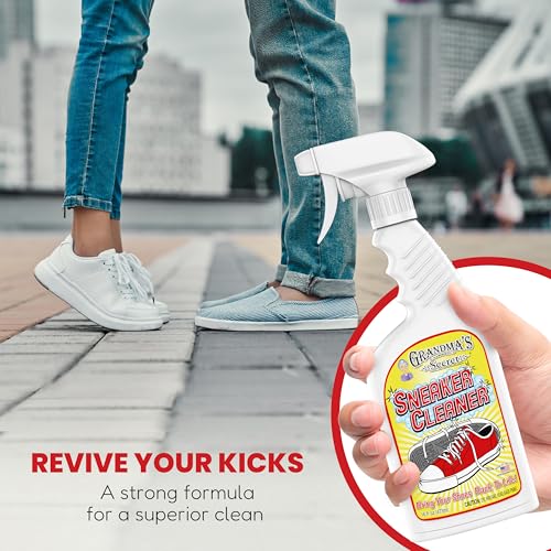 Image of Grandma's Secret Sneaker Cleaner - for Rubber, Canvas, Leather, Stain Remover Spray Removes Dirt, Grime, Grass - Cleaner for Outdoor Shoes, Slippers, Moccasins - 16oz & 3oz Combo