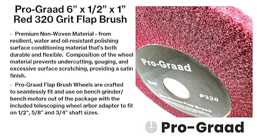 Image of 6 inch x 1 /2 inch x 1 inch Arbor Red Bench Grinder Polishing Flap Wheel, 320 Grit, Tight Weave, Great for refurbishing Golf Clubs and Metal, Non-Woven Wheel for Copper, Metal, Finishing & Burnishing
