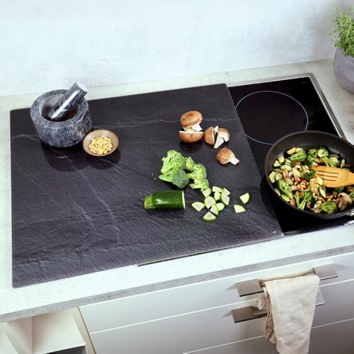KESPER | Multi-Glasschneideplatte/Herdabdeckplatte/Herdblende, Material: Glas, Maße: 56 x 50 x 0,8 cm, Motiv: Schiefer, Farbe: Schwarz, Grau | 36595 13 2