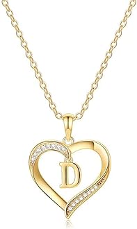 Yesteel Heart Initial Necklaces for Women, 14K Gold Plated Cubic Zirconia Heart Pendant Necklace, Dainty Initial Charm Necklace Letter A to Z Jewelry for Women Girls