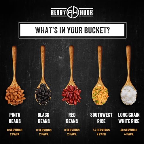 Ready Hour Beans Trio with Rice Kit Bucket (100 Servings) Survival Beans and Rice, Survival Food Storage, Emergency Preparedness Food, Prepper, Easy Prep, 30-Year Shelf Life