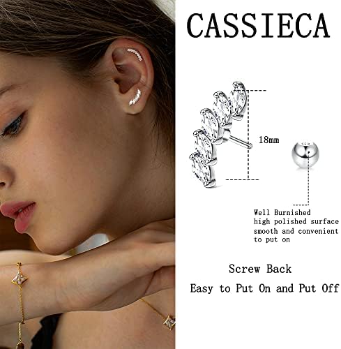 CASSIECA 3PCS 16G Stainless Steel Cartilage Earring Curved Vine CZ Star Upper Ear Helix Conch Cartilage Piercing Earring Helix Earring Hoop Daith Earring Piercings Jewellery for Women Girls