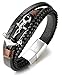 Halukakah ● Voile ● Homme Bracelet en Cuir Véritable de Main Tresser Ancre Argent Fermoir Magnétique en Titane Acier Mat 8.5"/21.5cm avec Le Boîte-Cadeau